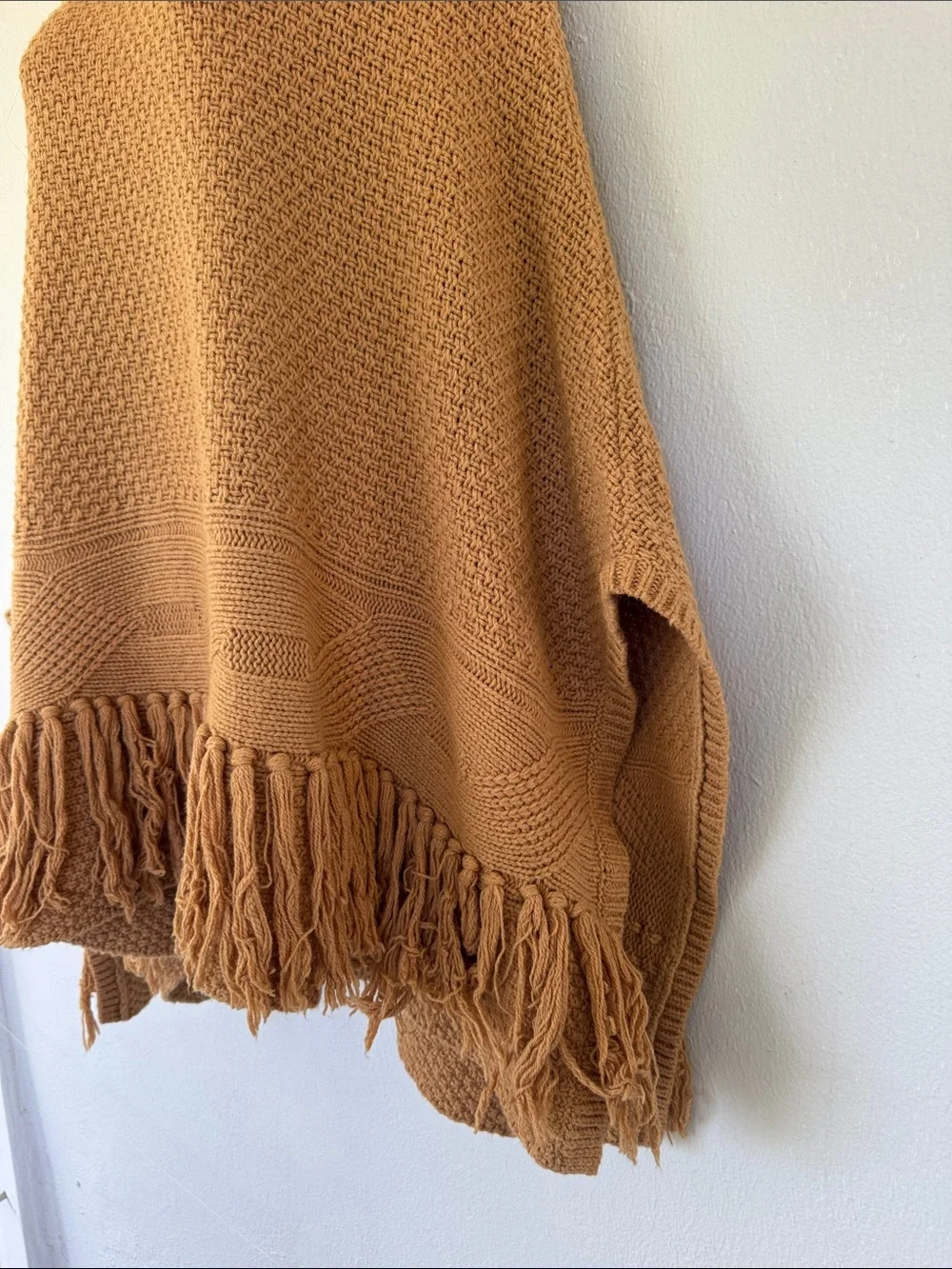 Coldwater Creek brown wool blend tassel fringe poncho sweater one size